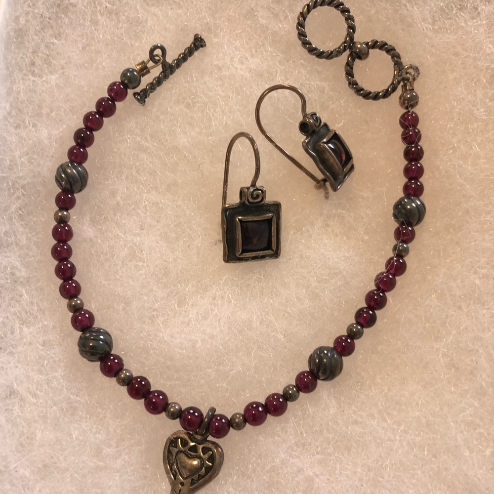 925 Sterling and Garnet earrings and bracelet